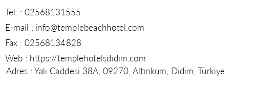 Temple Beach Hotel telefon numaralar, faks, e-mail, posta adresi ve iletiim bilgileri